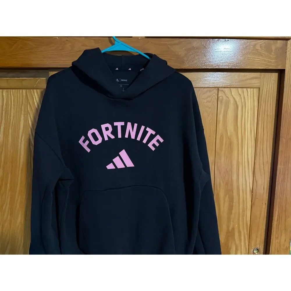 Men's Adidas x Fortnite Logo Hoodie - Black/Pink, Size XS